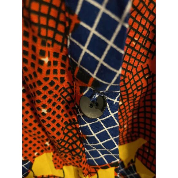 Mae Otti Shirt Womens 2XL Red Blue Yellow Button Up African Print Artsy NWT READ - Picture 2 of 11
